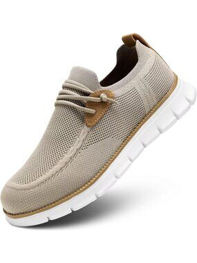 🆕Men's Khaki White Casual Loafers Shoes Slip On Fashion Walking Dress Sneakers